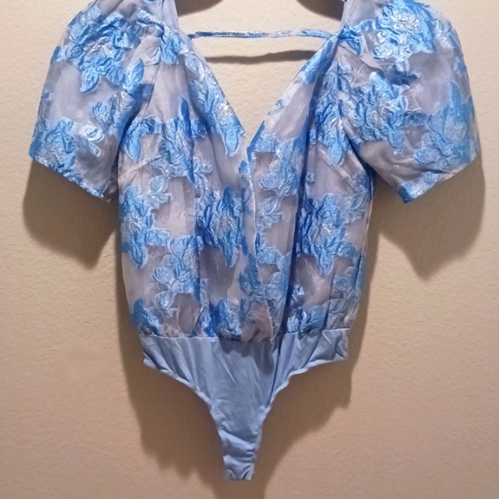 Blue flocked bodysuit, size XS